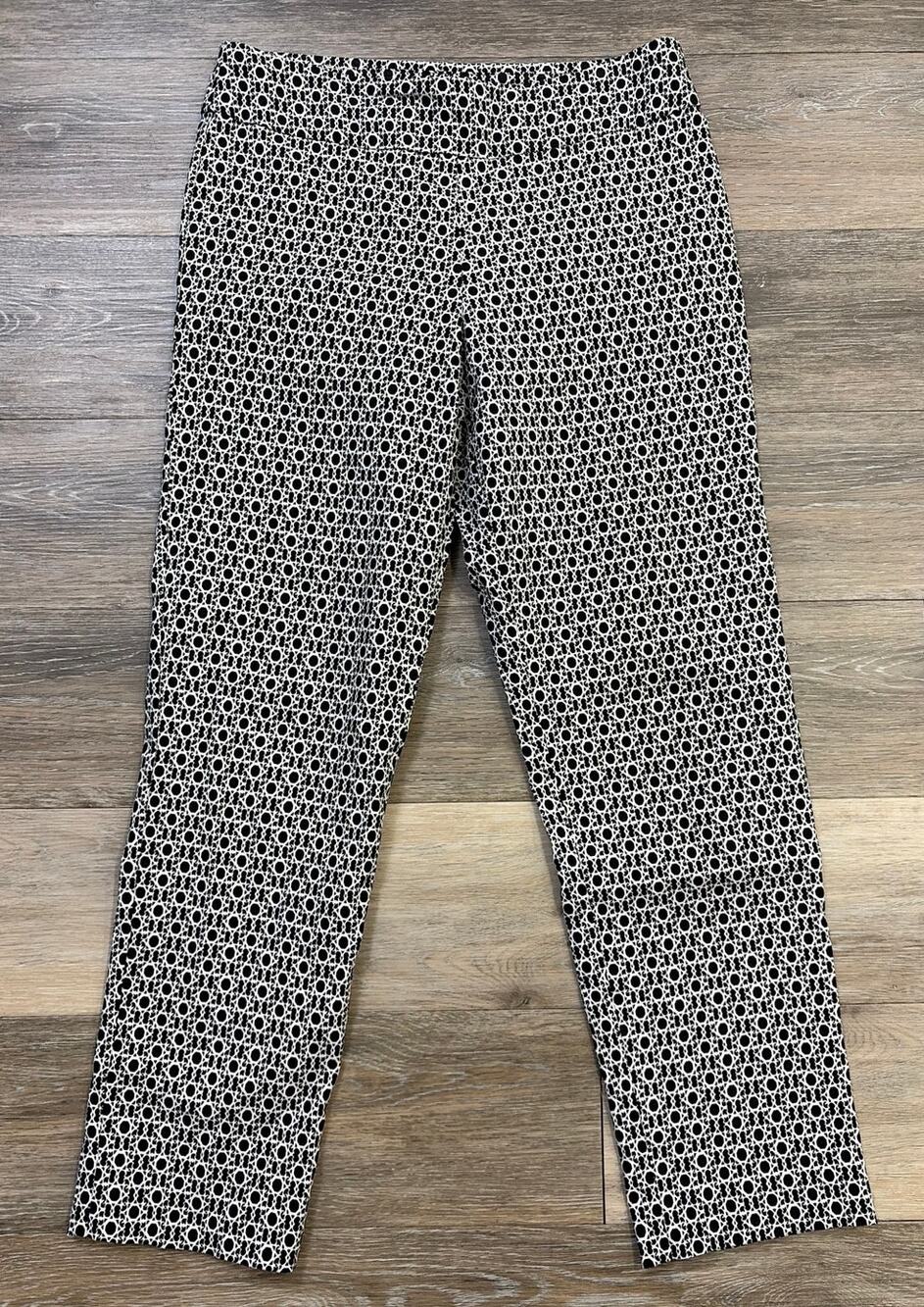 Krazy Larry Ankle Pants Womens Size 8 Black White Print Pull On Stretch